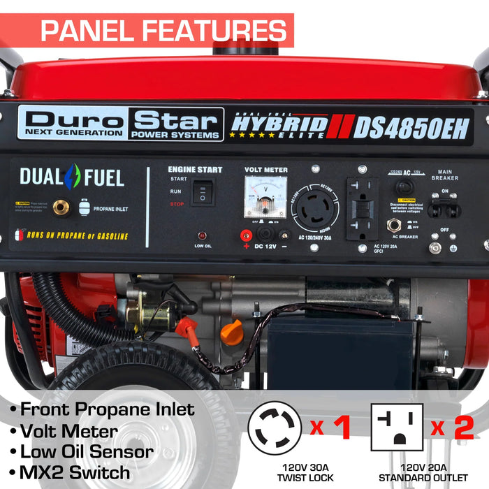 DuroMax || DuroStar DS4850EH 4,850-Watt/3,850-Watt 210cc Electric Start Dual Fuel Portable Generator