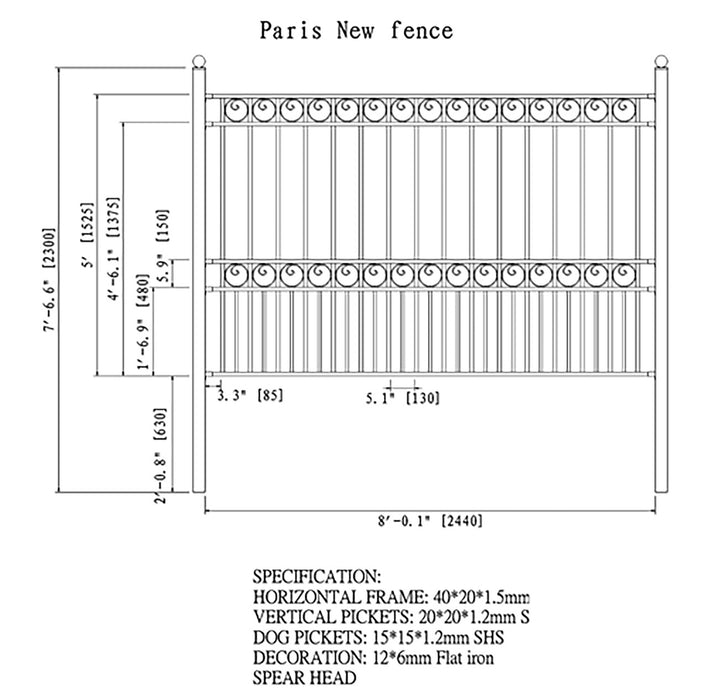 Aleko Products || 2-Panel Fence Kit – PARIS Style – 8x5 ft. Each