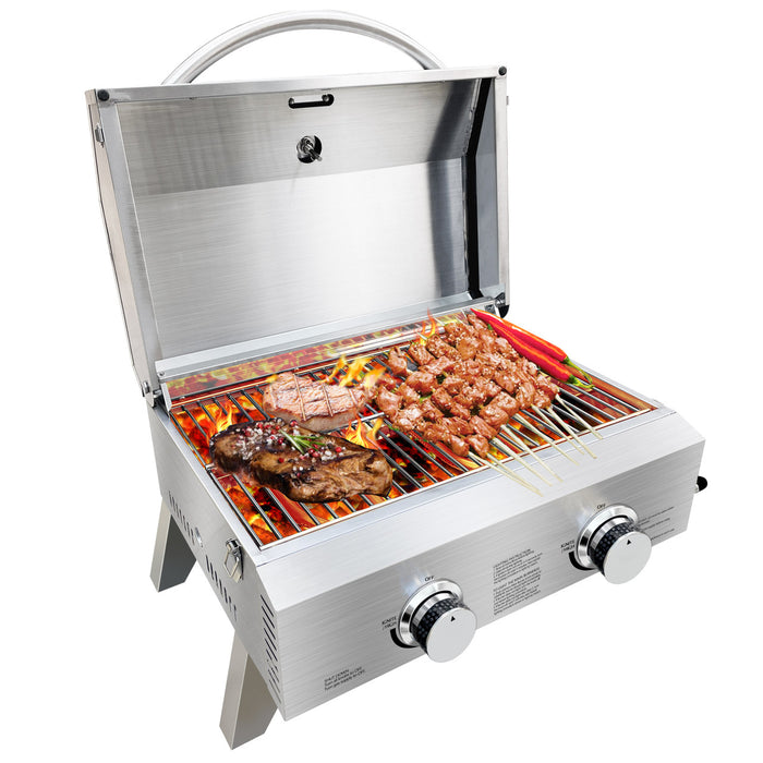 Aleko Products || Portable Gas Grill with Two 10,000 BTU Burners & Carry Case