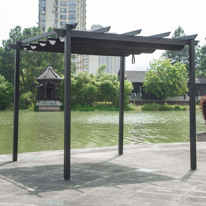 Aleko Products || Aluminum Outdoor Retractable Canopy Grape Trellis Pergola – 9 x 9 ft. - Black