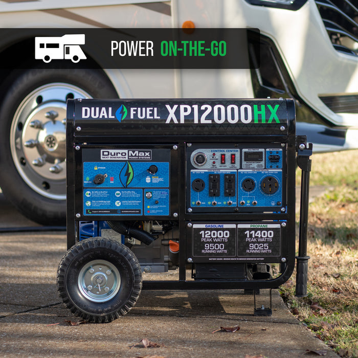 DuroMax || 12,000 Watt Dual Fuel Portable HX Generator with CO Alert