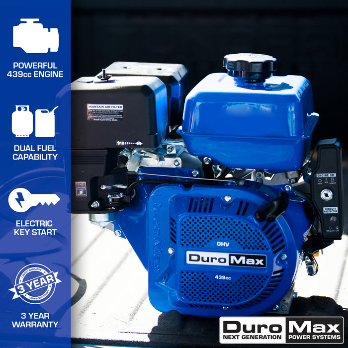 DuroMax || 439cc 1" Shaft Recoil/Electric Start Horizontal Dual Fuel Engine
