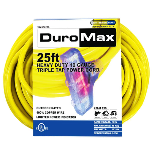 DuroMax || DuroMax XPC10025C 25 Ft 10 Ga Triple Tap Extension Power Cord