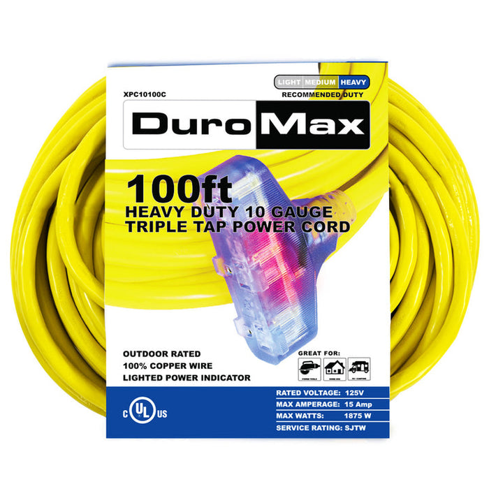 DuroMax || DuroMax XPC10100C 100 Ft 10 Ga Triple Tap Extension Power Cord