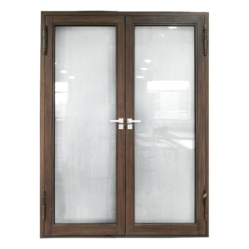 Aleko Products || Aleko Aluminum Square Top Minimalist Glass-Panel Interior Double Door with Frame 84 x 96 inches Chestnut ALD8496W10-AP
