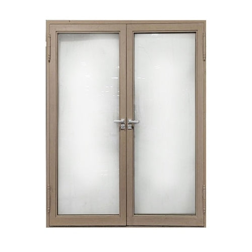 Aleko Products || Aleko Aluminum Square Top Minimalist Glass-Panel Interior Double Door with Frame 84 x 96 inches Light Walnut ALD8496W09-AP