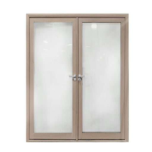 Aleko Products || Aleko Aluminum Square Top Minimalist Glass-Panel Interior Double Door with Frame 84 x 96 inches Light Walnut ALD8496W09-AP