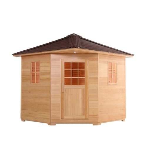 Aleko Products || Aleko Canadian Hemlock Wet Dry Outdoor Sauna with Asphalt Roof - 6 kW ETL Certified Heater - 5 Person SKD5HEM-AP