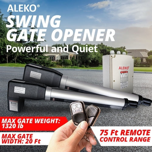 Aleko Products || Aleko Dual Swing Gate Operator AS1200 AC/DC Solar Kit 50W AS1200SOL-AP
