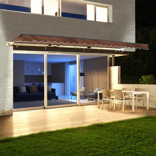 Aleko Products || Aleko Half Cassette Motorized Retractable LED Luxury Patio Awning - 10 x 8 Feet - Brown AWCL10X8BRN36-AP