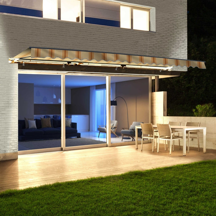 Aleko Products || Aleko Half Cassette Motorized Retractable LED Luxury Patio Awning - 10 x 8 Feet - Multi-Striped Yellow AWCL10X8MSY315-AP