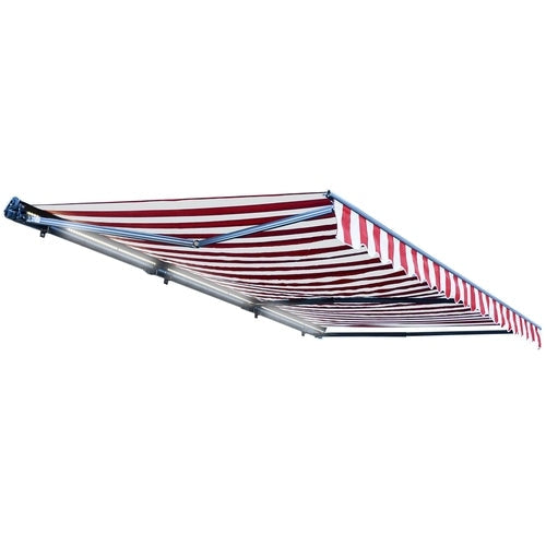 Aleko Products || Aleko Half Cassette Motorized Retractable LED Luxury Patio Awning - 10 x 8 Feet - Red and White Stripes AWCL10X8RDWT05-AP
