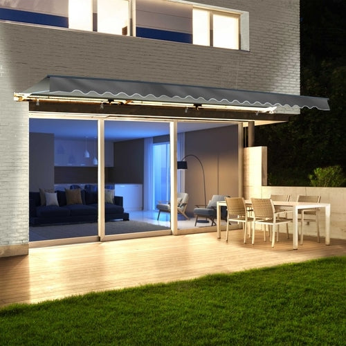 Aleko Products || Aleko Half Cassette Motorized Retractable LED Luxury Patio Awning - 13 x 10 Feet - Gray AWCL13X10GY80-AP
