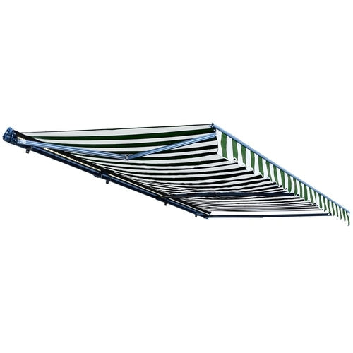 Aleko Products || Aleko Half Cassette Motorized Retractable LED Luxury Patio Awning - 13 x 10 Feet - Green and White Stripes AWCL13X10GRWT00-AP