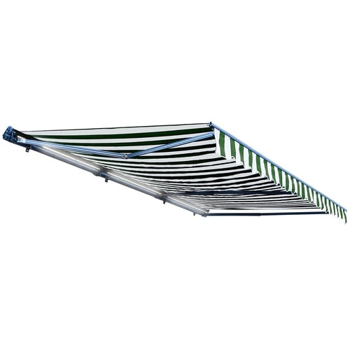 Aleko Products || Aleko Half Cassette Motorized Retractable LED Luxury Patio Awning - 13 x 10 Feet - Green and White Stripes AWCL13X10GRWT00-AP