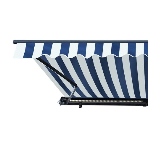 Aleko Products || Aleko Half Cassette Motorized Retractable LED Luxury Patio Awning - 16 x 10 Feet - Blue and White Stripes AWCL16X10BLWT03-AP
