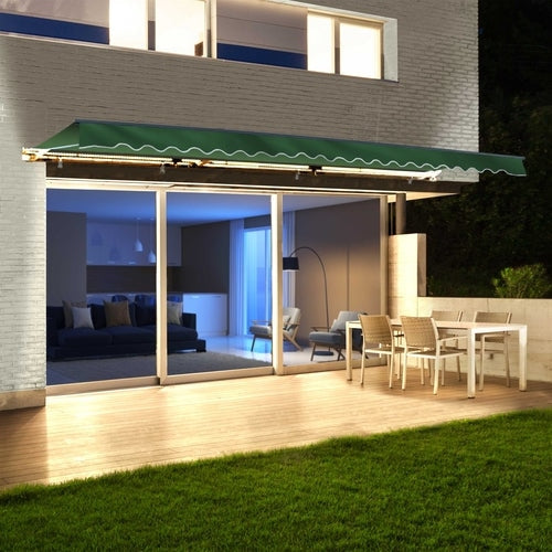 Aleko Products || Aleko Half Cassette Motorized Retractable LED Luxury Patio Awning - 16 x 10 Feet - Green AWCL16X10GR39-AP