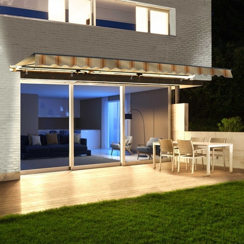 Aleko Products || Aleko Half Cassette Motorized Retractable LED Luxury Patio Awning - 16 x 10 Feet - Multi-Striped Yellow AWCL16X10MSY315-AP