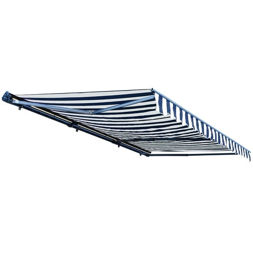 Aleko Products || Aleko Half Cassette Motorized Retractable LED Luxury Patio Awning - 20 x 10 Feet - Blue and White Stripes AWCL20X10BLWT03-AP