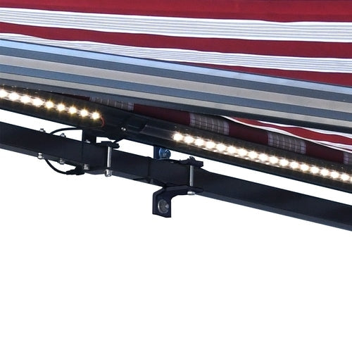 Aleko Products || Aleko Half Cassette Motorized Retractable LED Luxury Patio Awning - 20 x 10 Feet - Multi-Striped Red AWCL20X10MSRD19-AP