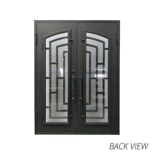 Aleko Products || Aleko Iron Square Top Modern Dual Door with Frame and Threshold 96 x 72 x 6 inches Matte Black IDQ7296BK04-AP