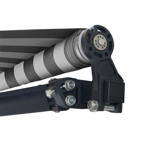 Aleko Products || Aleko Motorized Retractable Black Frame Patio Awning 13 x 10 Feet Gray and White Stripes ABM13X10GREYWHT-AP