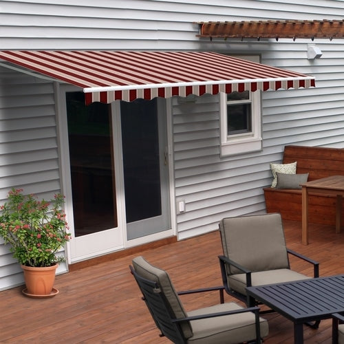 Aleko Products || Aleko Motorized Retractable Patio Awning 20x10 Feet Multi Striped Red AWM20X10MSRED19-AP