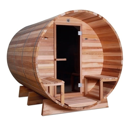 Aleko Products || Aleko Outdoor or Indoor Western Red Cedar Wet Dry Barrel Sauna Front Porch Canopy 9 kW ETL Certified Heater 8 Person SB8CEDARCP-AP