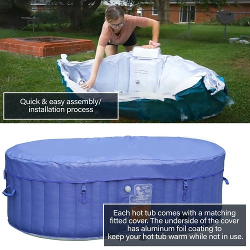Aleko Products || Aleko Oval Inflatable Hot Tub Spa With Drink Tray and Cover 2 Person 145 Gallon Dark Blue HTIO2BLD-AP