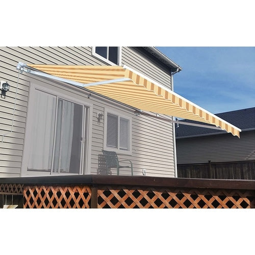 Aleko Products || Aleko Retractable Patio Awning 13x10 Feet Multi Striped Yellow AW13X10MSTRY315-AP