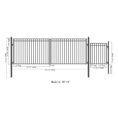 Aleko Products || Aleko Steel Dual Swing Driveway Gate Madrid Style 18 ft With Pedestrian Gate 4 ft SET18X4MADD-AP