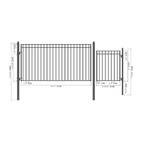 Aleko Products || Aleko Steel Single Swing Driveway Gate Madrid Style 12 ft With Pedestrian Gate 4 ft SET12X4MADS-AP