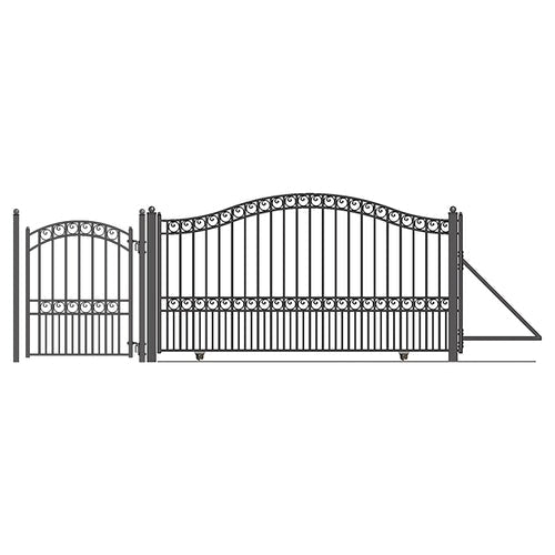 Aleko Products || Aleko Steel Sliding Driveway Gate 18 ft with Pedestrian Gate 5 ft PARIS Style DG18PARSSLPED-AP