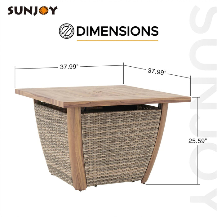 Sunjoy || AmberCove 38 in. Smokeless Fire Pit Outdoor Wicker Propane Gas Fire Pit Table Hidden Propane Tank Fire Pits with Lid and Lava Rocks