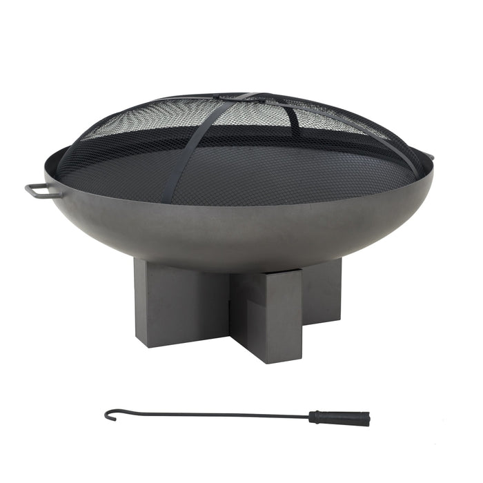Sunjoy || AmberCove 40 in. Outdoor Fire Pit Black Steel Wood Burning Patio Fire Pit with Mesh Screen and Fire Poker