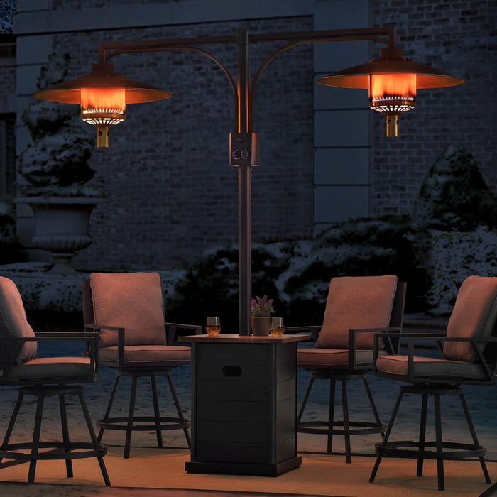 Sunjoy || AmberCove Outdoor Patio 64,000 BTU Black Steel Propane Gas Dual Heater with Table Top for Commercial & Residential Use