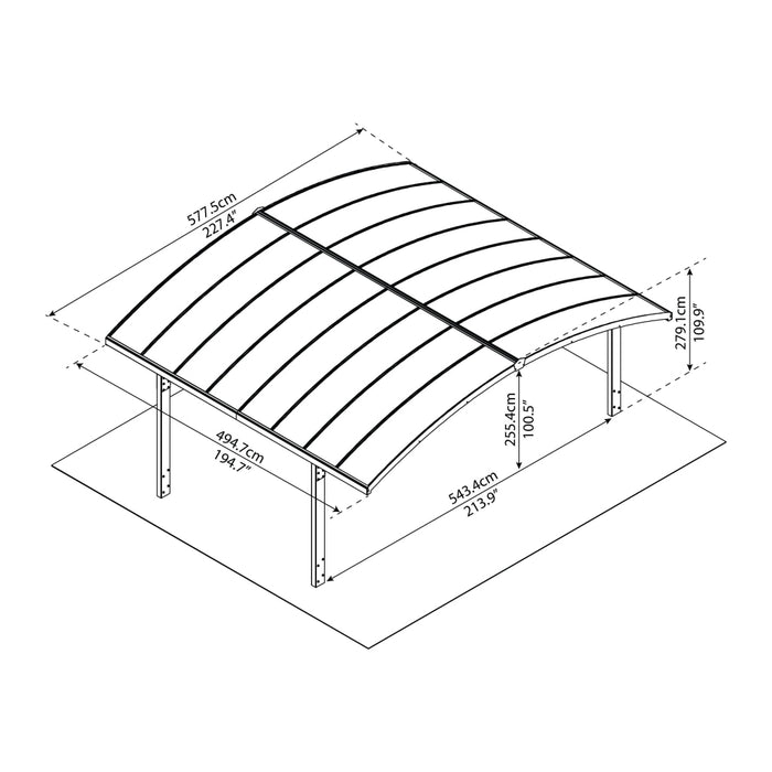 Canopia by Palram || Arizona Double Wings 16ft. x 19 ft. Carport Kit - Grey Structure & Corrugated Solar Grey Panels