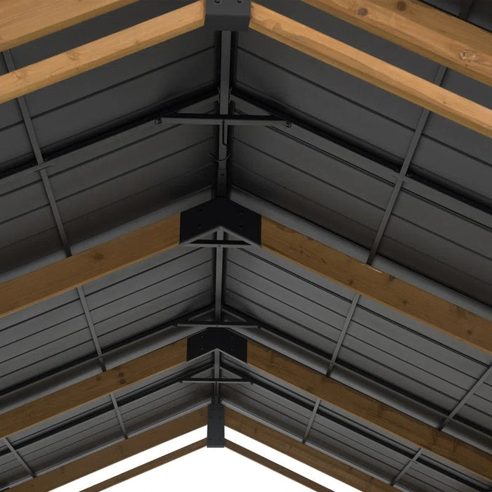 Sunjoy || AutoCove 11x20 Black Gable Roof Wood Carport/Gazebo with 2 Ceiling Hooks