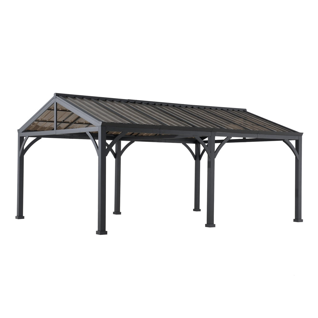 Buy Sunjoy 14x20 Brown Polycarbonate Gable Roof Metal Carport/Gazebo —  Garage Department