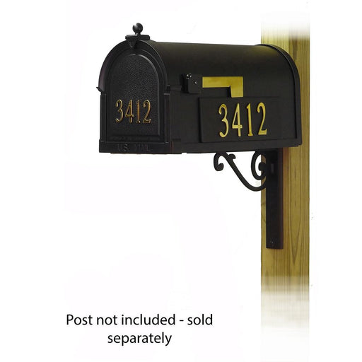 Special Lite Products || Berkshire Curbside Mailbox with Front and Side Address Numbers and Baldwin front single mailbox mounting bracket