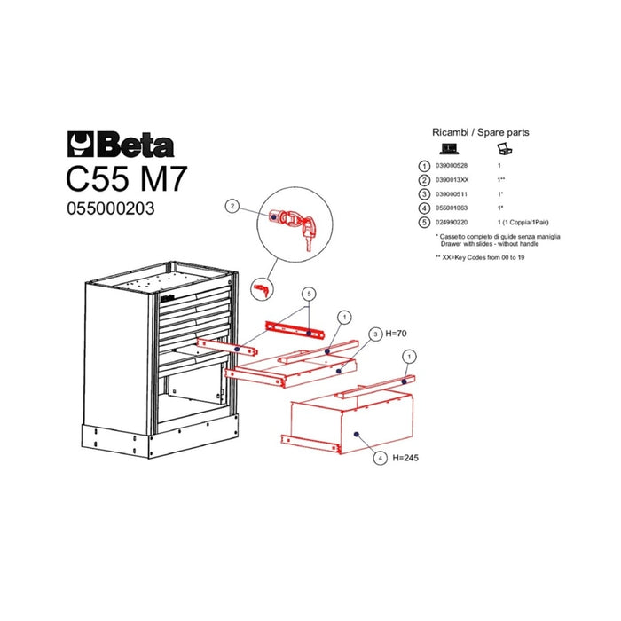 Beta Tools || Beta Tools Fixed Module With 7 Drawers C55M7