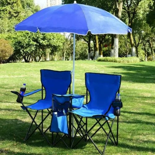 inQ Boutique || Camping Portable Outdoor 2 Seat Folding Chair With Removable Sun Umbrella Blue D0102Hh040U