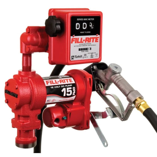 Fill-Rite || Fr1211H 12V 15 Gpm 57 Lpm Fuel Transfer Pump With Discharge Hose Manual Nozzle Mechanical Gallon Meter