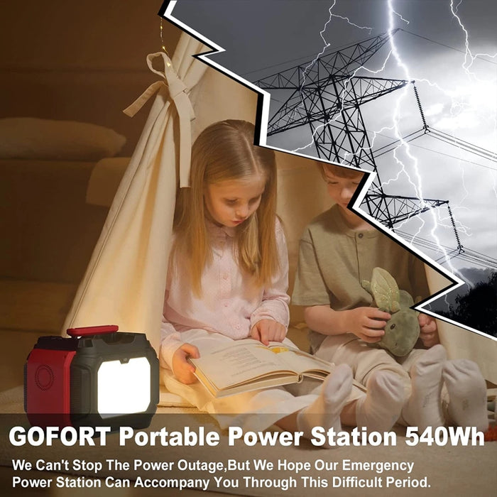 Flash Fish || GOFORT Portable Power Station 540Wh/500W(Peak 1000W) 6 x AC 110V Outlets PD 60W Portable Solar Generator CPAP Battery Power Outage Supplies Emergency Backup Power for Outdoor RV/Van Camping Fishing
