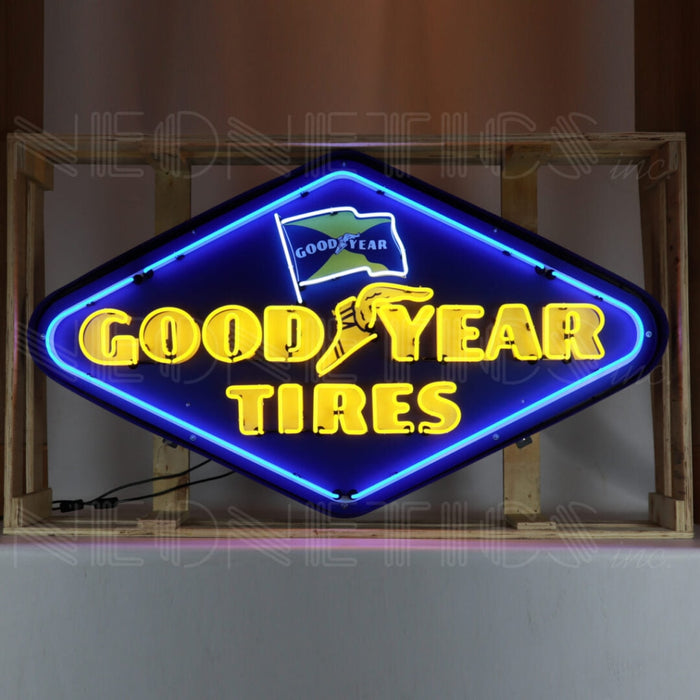 Neonetics || Goodyear Tires Diamond Neon Sign In Shaped Steel Can