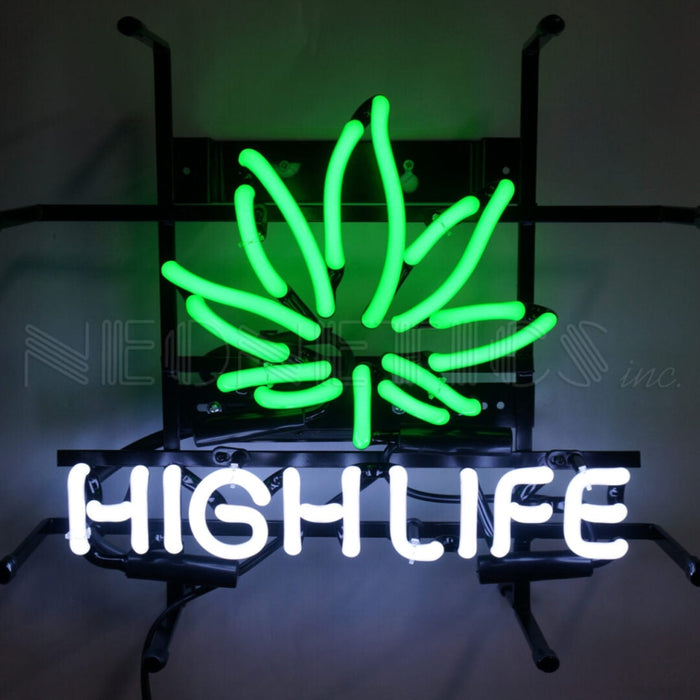 Neonetics || High Life With Leaf Premium Junior Neon Sign On Grid