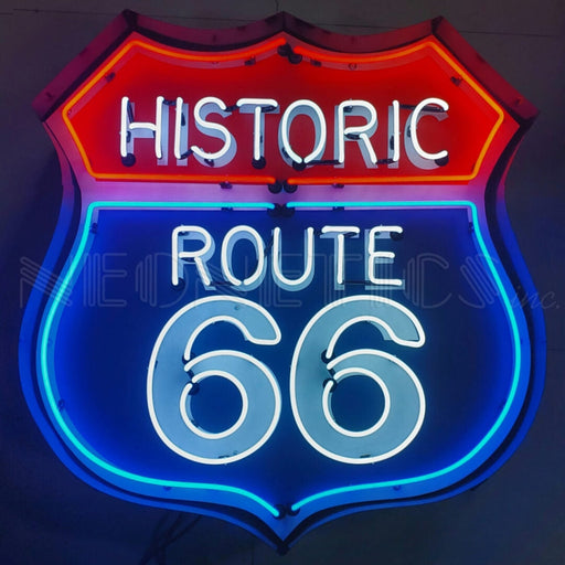 Neonetics || Historic Route 66 Neon Sign In Shaped Steel Can