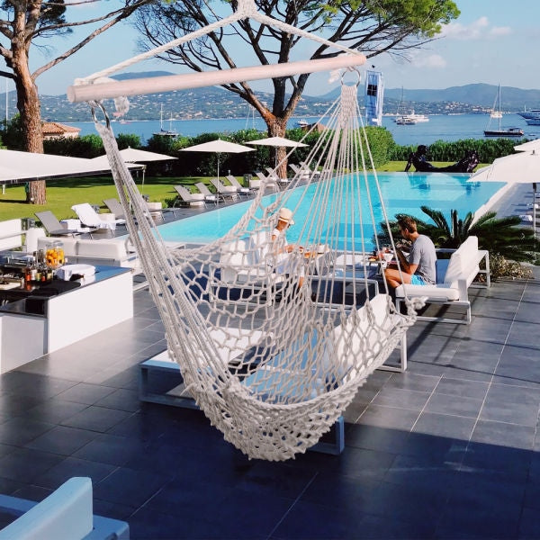 inQ Boutique || Indoor Outdoor Garden Cotton Hanging Rope Airsky Chair Swing Beige Hammocks