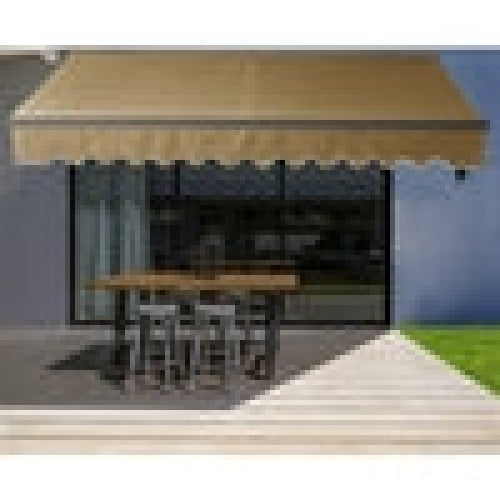 Aleko Products || Motorized Retractable Black Frame Patio Awning 10 x 8 Feet - Sand