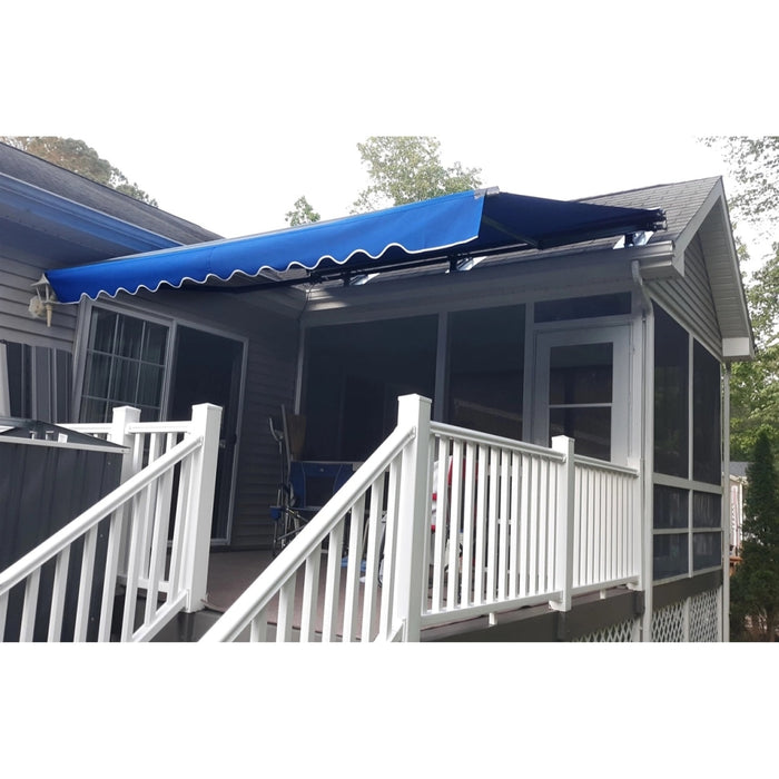 Aleko Products || Motorized Retractable Black Frame Patio Awning 13 x 10 Feet - Blue